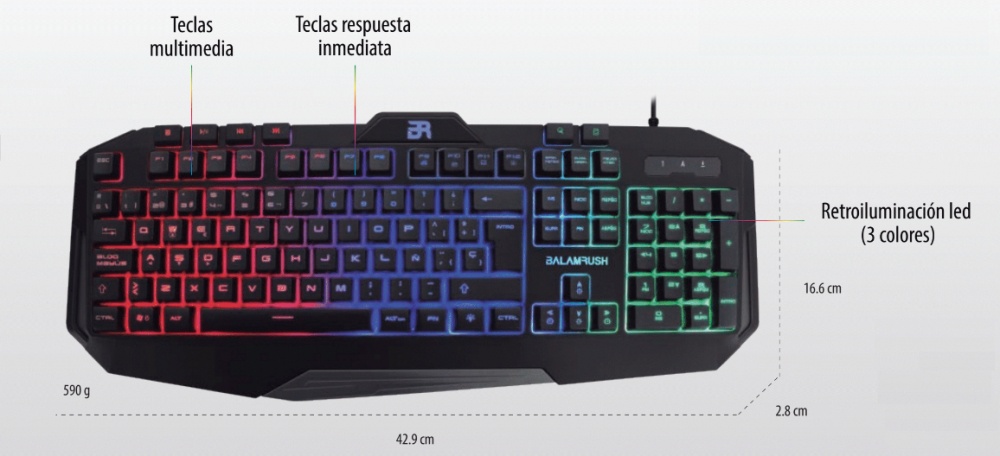 TECLADO GAMER BALAM RUSH MEMBRA GUNFIRE KG330 / 100 + USB / LED