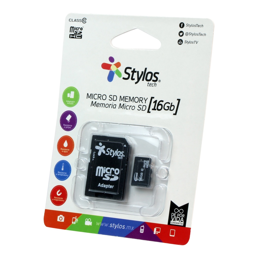 STYLOS 16GB MICRO SD MEMORY CARD WITH SHOCKPROOF BLACK