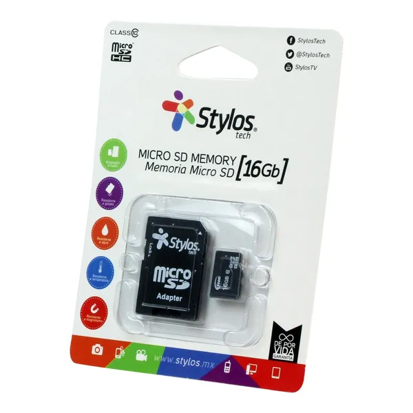 STYLOS 16GB MICRO SD MEMORY CARD WITH SHOCKPROOF BLACK