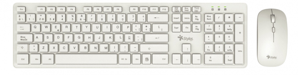KIT MOUSE Y TECLADO INALAMBRICO STYLOS BLANCO/CONEXIN USB NANO 2