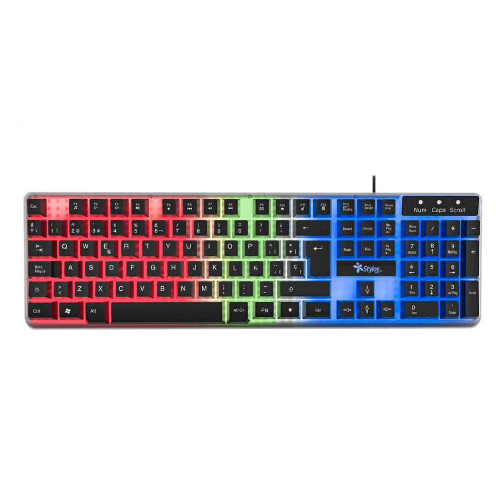 TECLADO ALAMBRICO STYLOS MEMBRANA ERGONOMICO 105 TECLAS LUZ