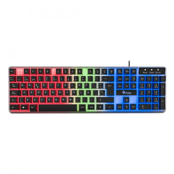 TECLADO ALAMBRICO STYLOS MEMBRANA ERGONOMICO 105 TECLAS LUZ