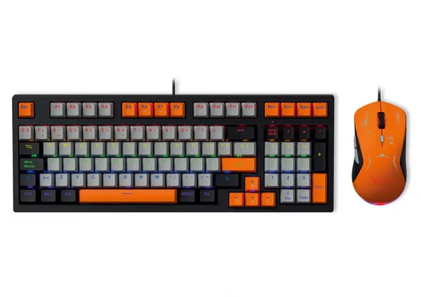 KIT MOUSE Y TECLADO GAMER XZEAL /MECANICO /GRIS- NARANJA/ USB/RGB