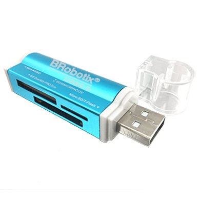 LECTOR DE TARJETAS TODO EN UNO USB V2.0 METALICO AZUL BROBOTIX