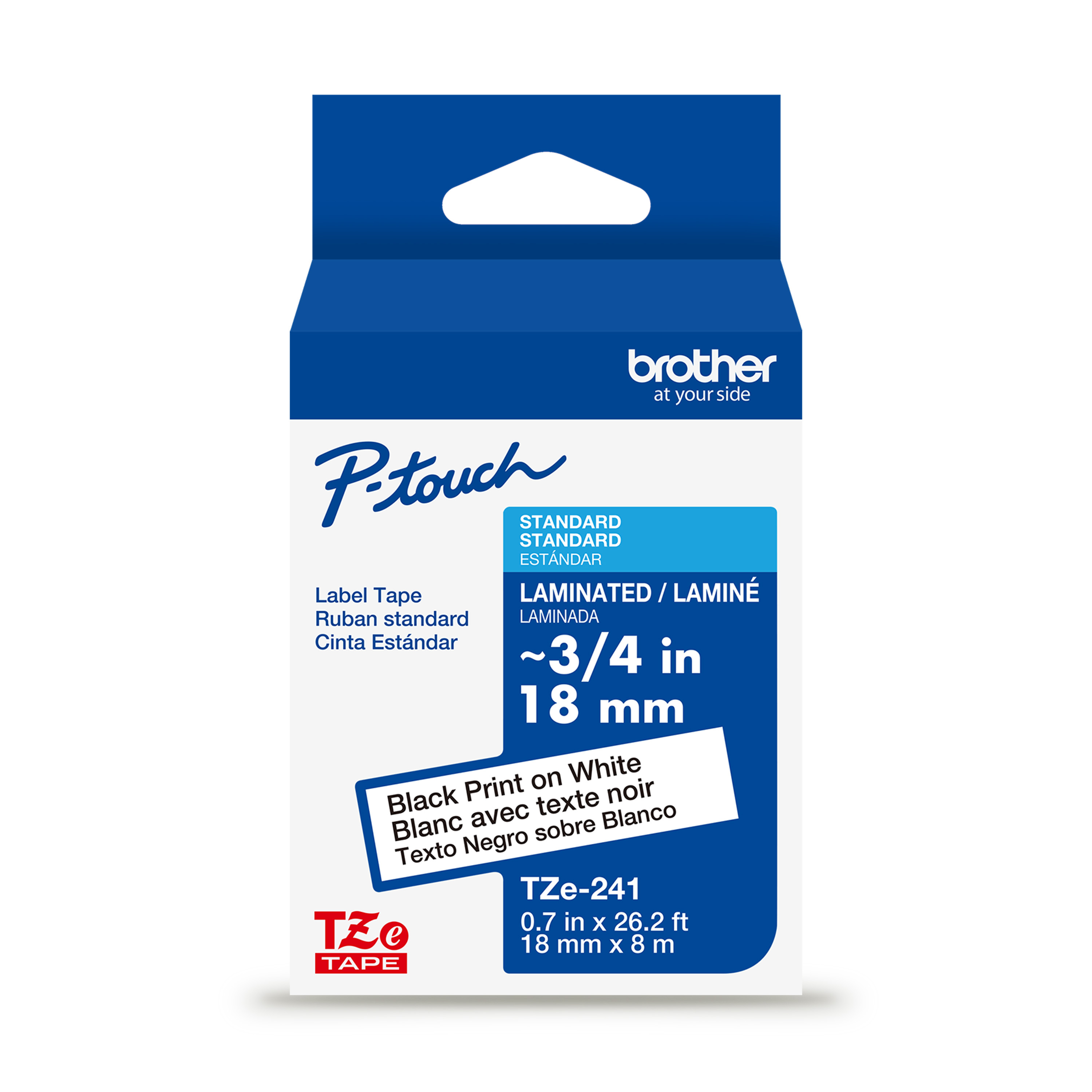 CINTA NEGRO SOBRE BLANCO 18MM X 8M