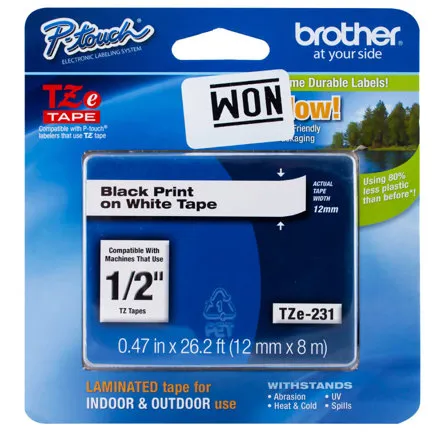 CINTA NEGRO SOBRE BLANCO 12MM X 8M ADHESIVO IND EXTRA FUERTE