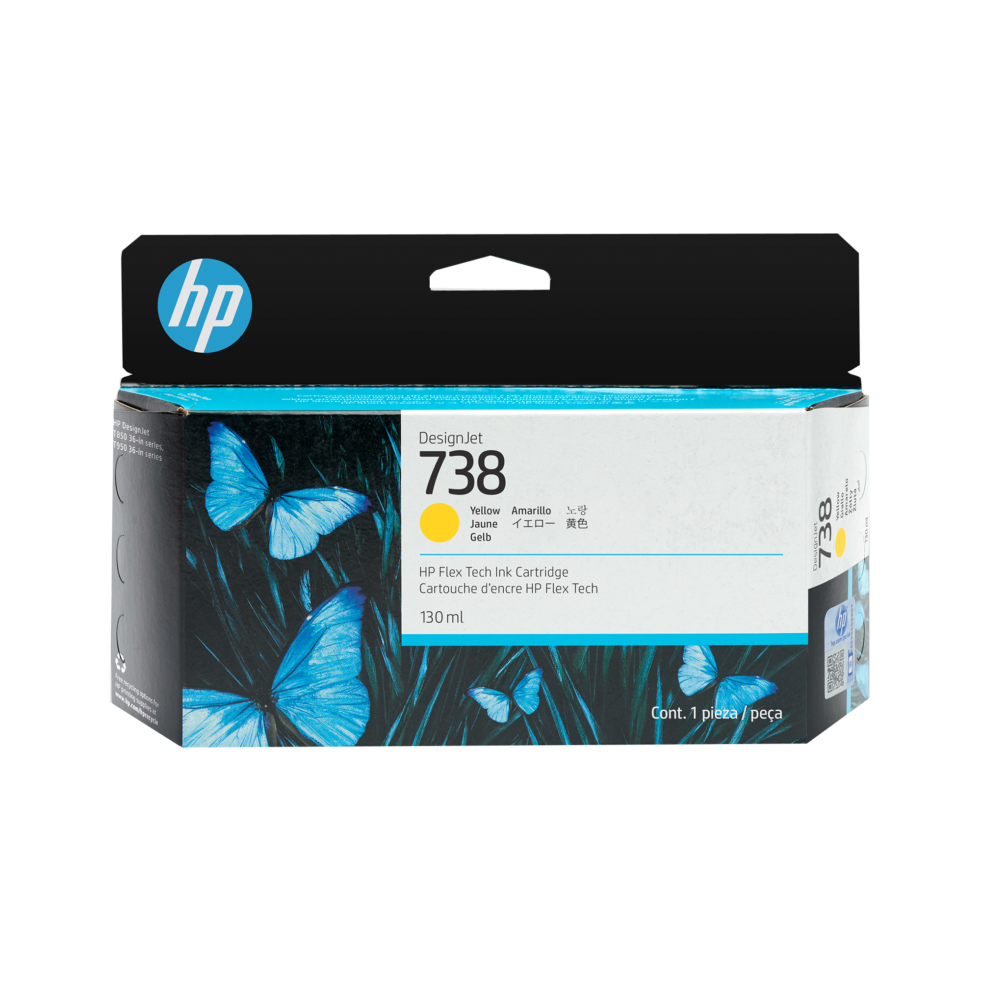 HP 738 AMARILLO 130ML TINTA AMPLIO FORMATO 498N7A