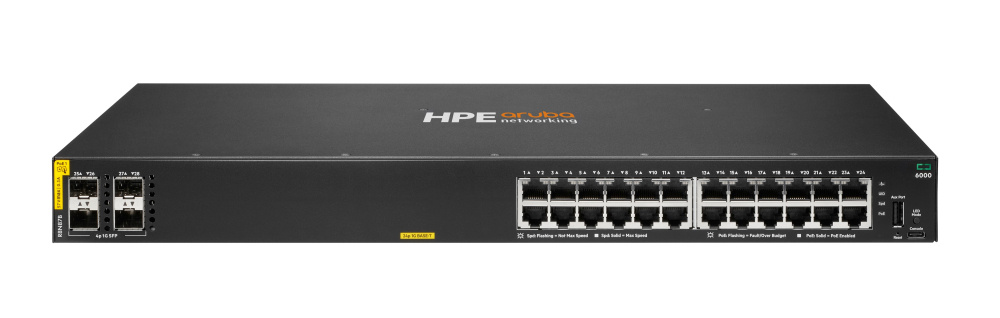 HPE ARUBA NETWORKING CX 6000 24P 10M 100M 1G CLASS4 POE 4P SFP 1