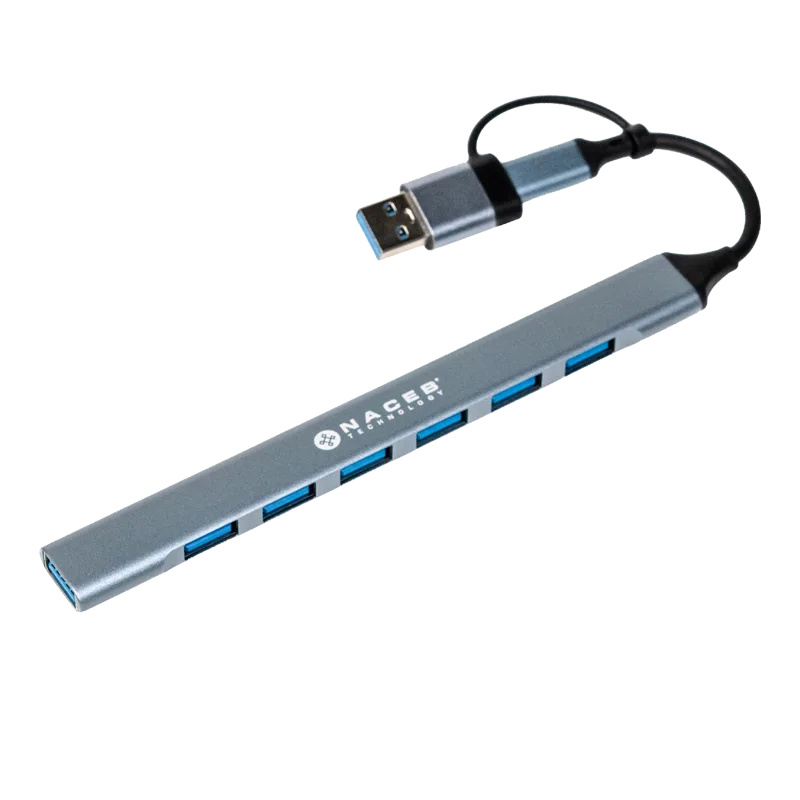 NACEB HUB USB-C/A A 7 PUERTOS 1USB3.0 6USB2.0 NA-0125