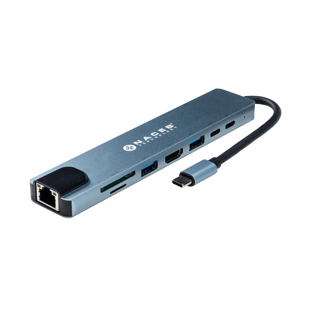 NACEB ADAPTADOR USB-C 8 EN 1 RJ45+HDMI+USB3.0+USB2.0+PD+USB C+S