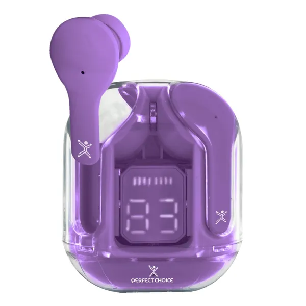 AUDFONOS BT CON ESTUCHE TRANSP ARENTE - CLEARBEAT MORADO CON INDIC