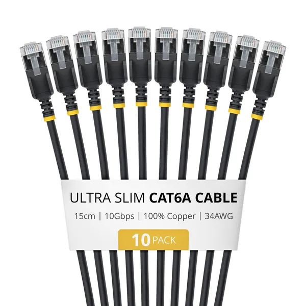 CABLE CAT6A FTP ULTRA FINO NEGRO 15CM - PAQUETE 10