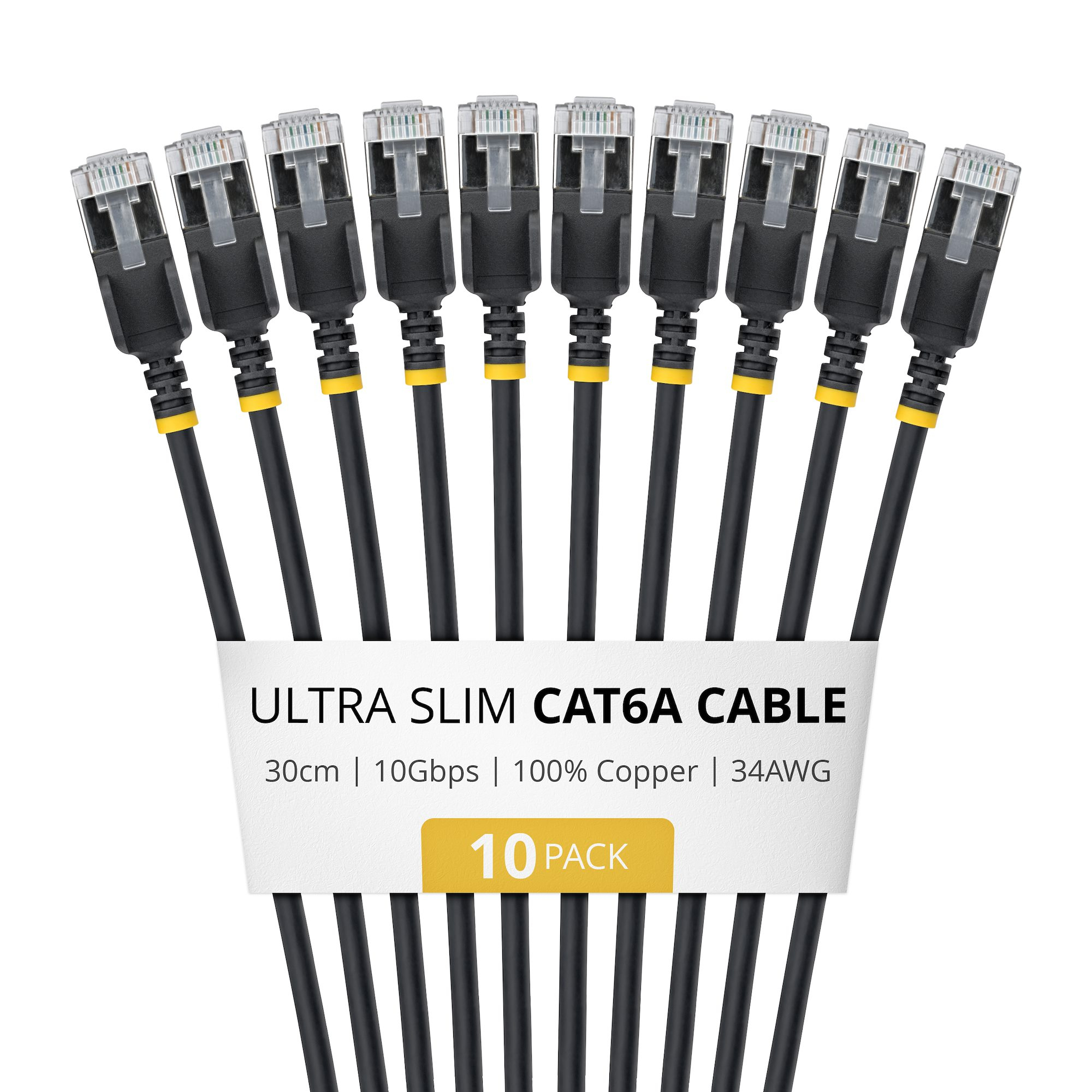CABLE CAT6A FTP ULTRA FINO NEGRO 30CM - PAQUETE 10
