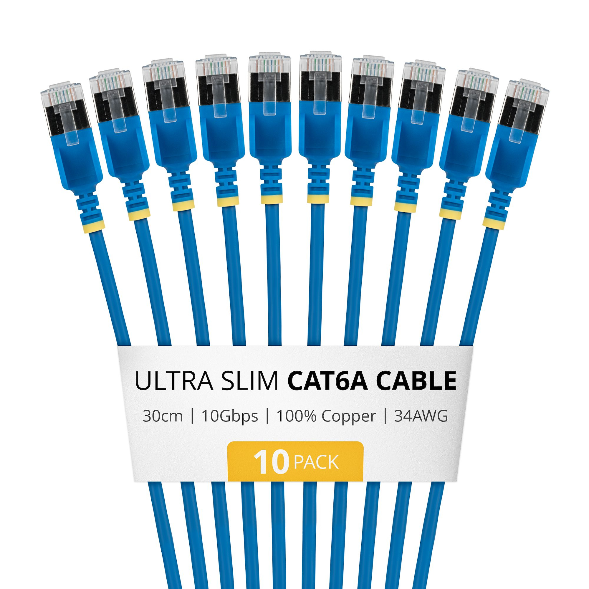 CABLE ETHERNET CAT6A ULTRAFINO AZUL 30CM - PAQUETE DE 10