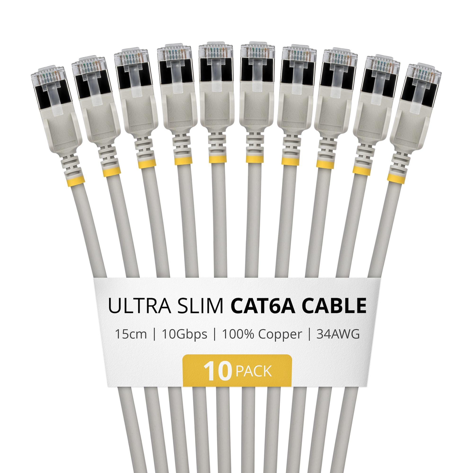 CABLE CAT6A FTP ULTRA FINO GRIS 15CM - PAQUETE DE 10