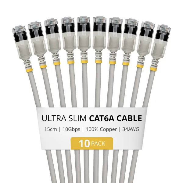 CABLE CAT6A FTP ULTRA FINO GRIS 15CM - PAQUETE DE 10