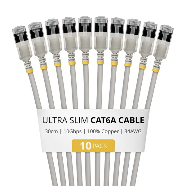 CABLE CAT6A FTP ULTRA FINO GRIS 30CM - PAQUETE DE 10