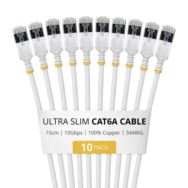 CABLE CAT6A FTP ULTRA FINO BLANCO 15CM - PAQUETE 10