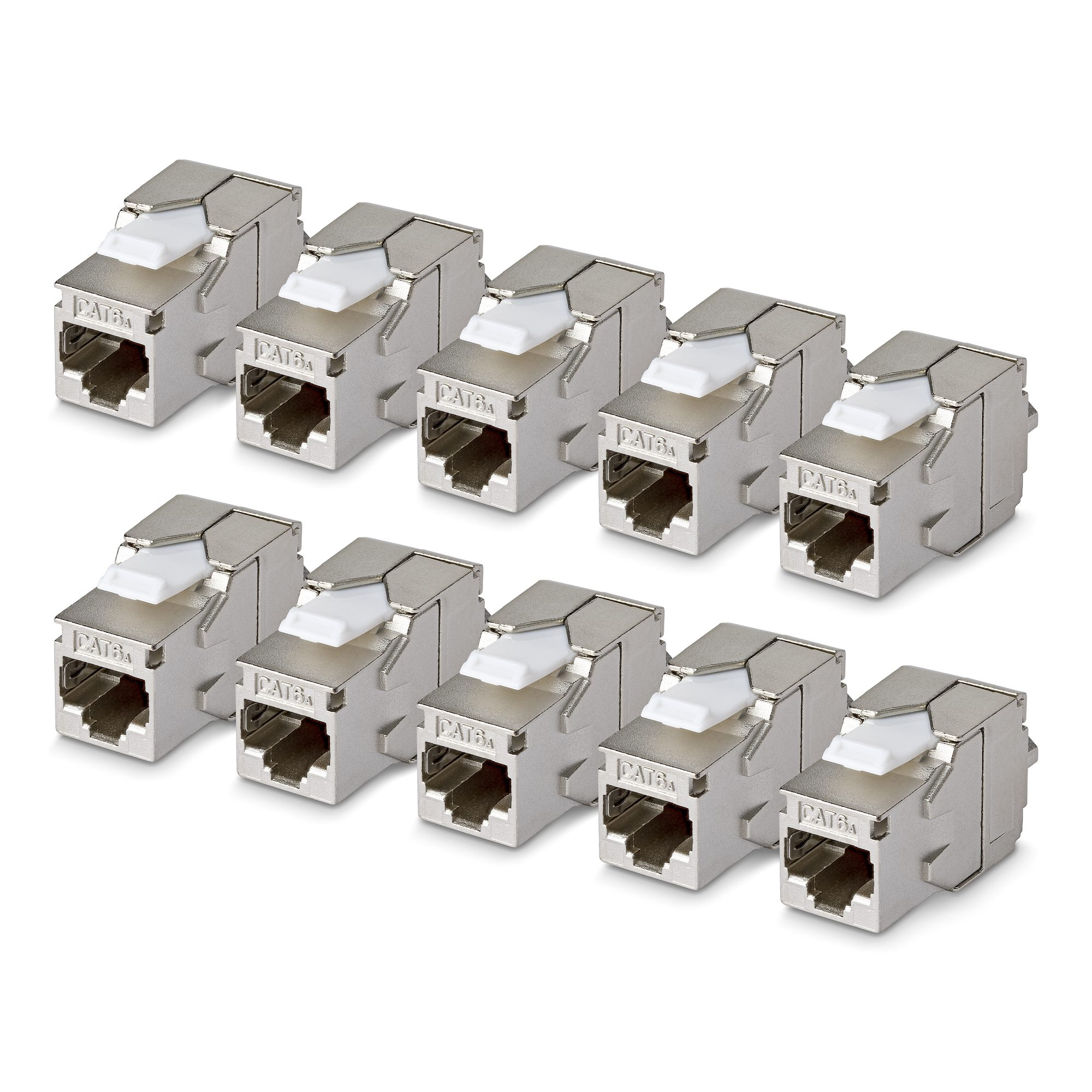 PAQUETE 10 CONECTORES KEYSTONE CAT6A BLINDADOS 180 GRADOS