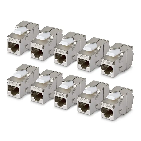 PAQUETE 10 CONECTORES KEYSTONE CAT6A BLINDADOS 180 GRADOS