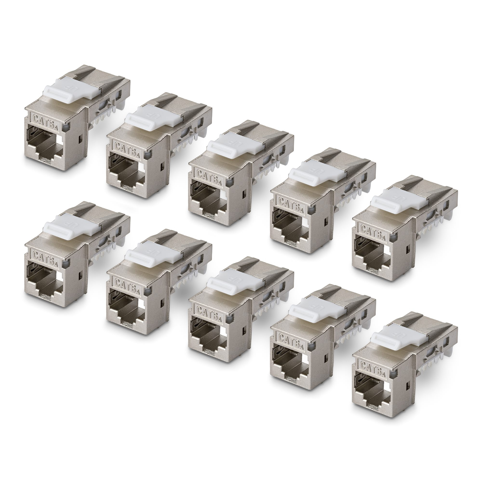 PAQUETE 10 CONECTORES KEYSTONE CAT6A BLINDADOS 90 GRADOS