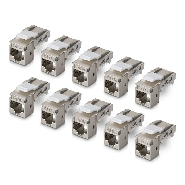 PAQUETE 10 CONECTORES KEYSTONE CAT6A BLINDADOS 90 GRADOS