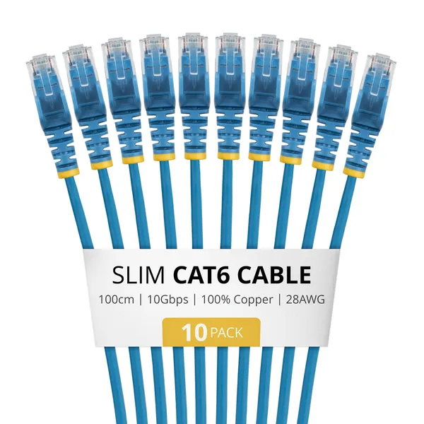 PAQUETE DE 10 CABLES DELGADOS CAT6 SNAGLESS 1M LSZH - AZUL