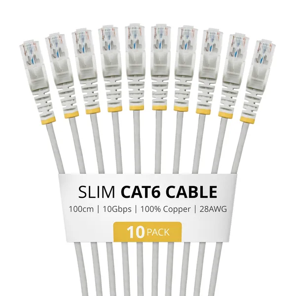 PAQUETE DE 10 CABLES DELGADOS CAT6 SNAGLESS 1M LSZH - GRIS