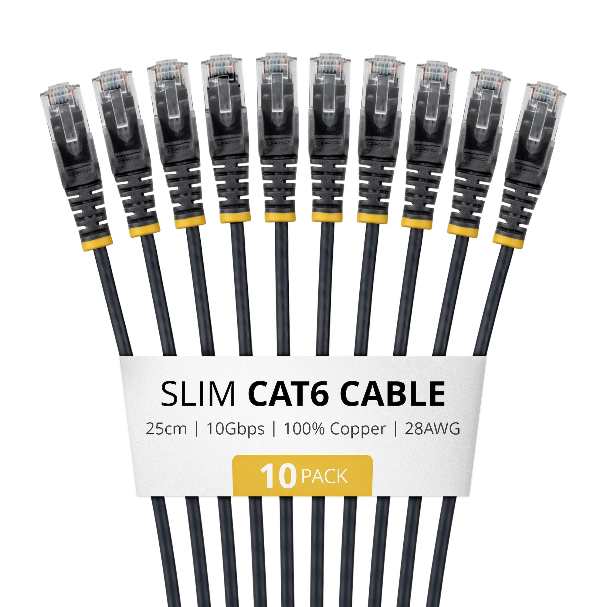 PAQUETE 10 CABLES DELGADOS CAT6 SNAGLESS 25CM LSZH NEGRO