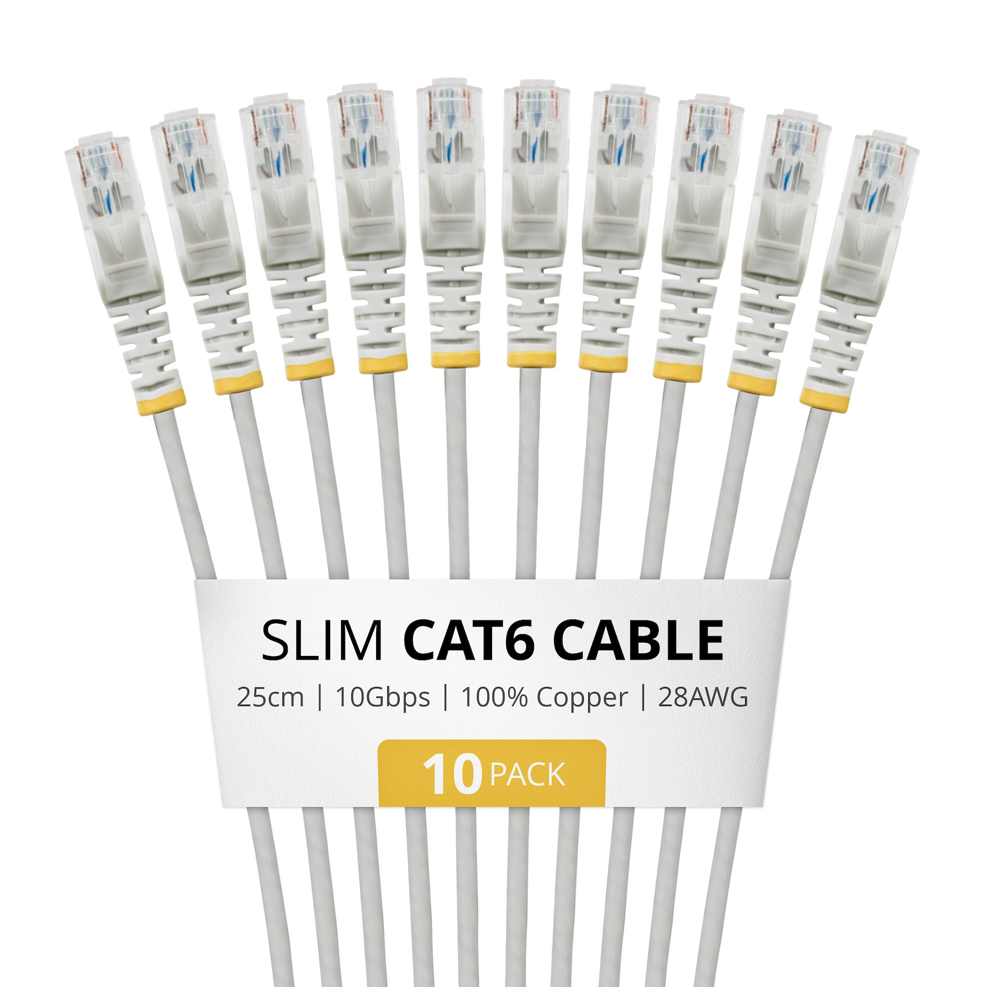 PAQUETE DE 10 CABLES DELGADOS CAT6  SNAGLESS 25CM LSZH GRIS