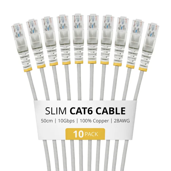 PAQUETE DE 10 CABLES DELGADOS CAT6 SNAGLESS 50CM LSZH - GRIS