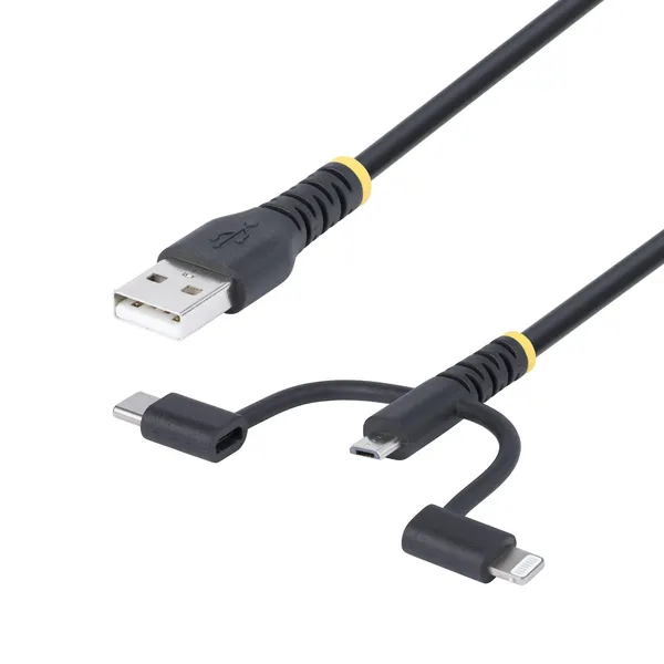 CABLE MULTICARGA RESISTENTE USB 1M LIGHTNING MICRO USB-C