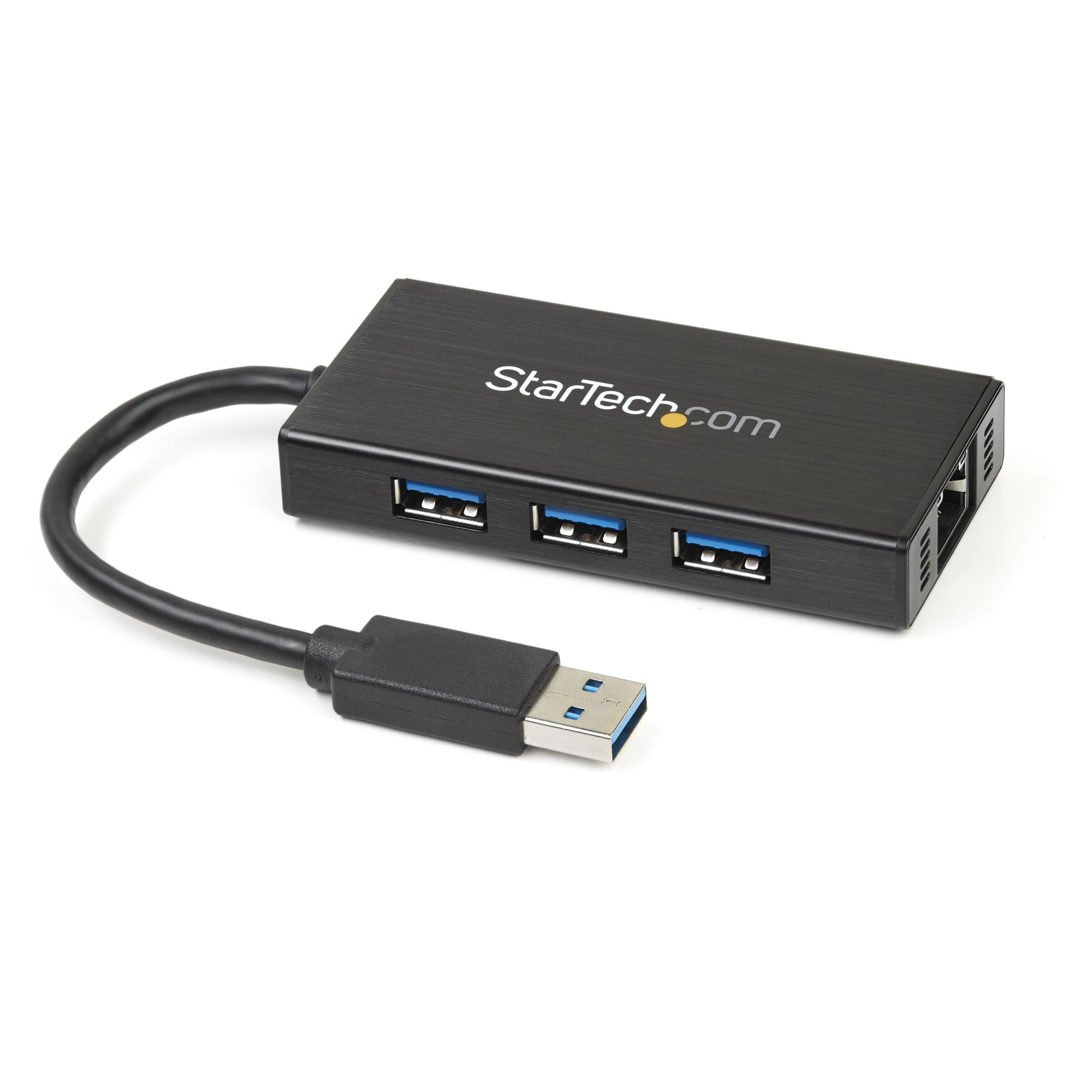 HUB USB 3.0 ALUMINIO CON CABLE 3 PUERTOS Y ADAPTADOR ETHERNET .