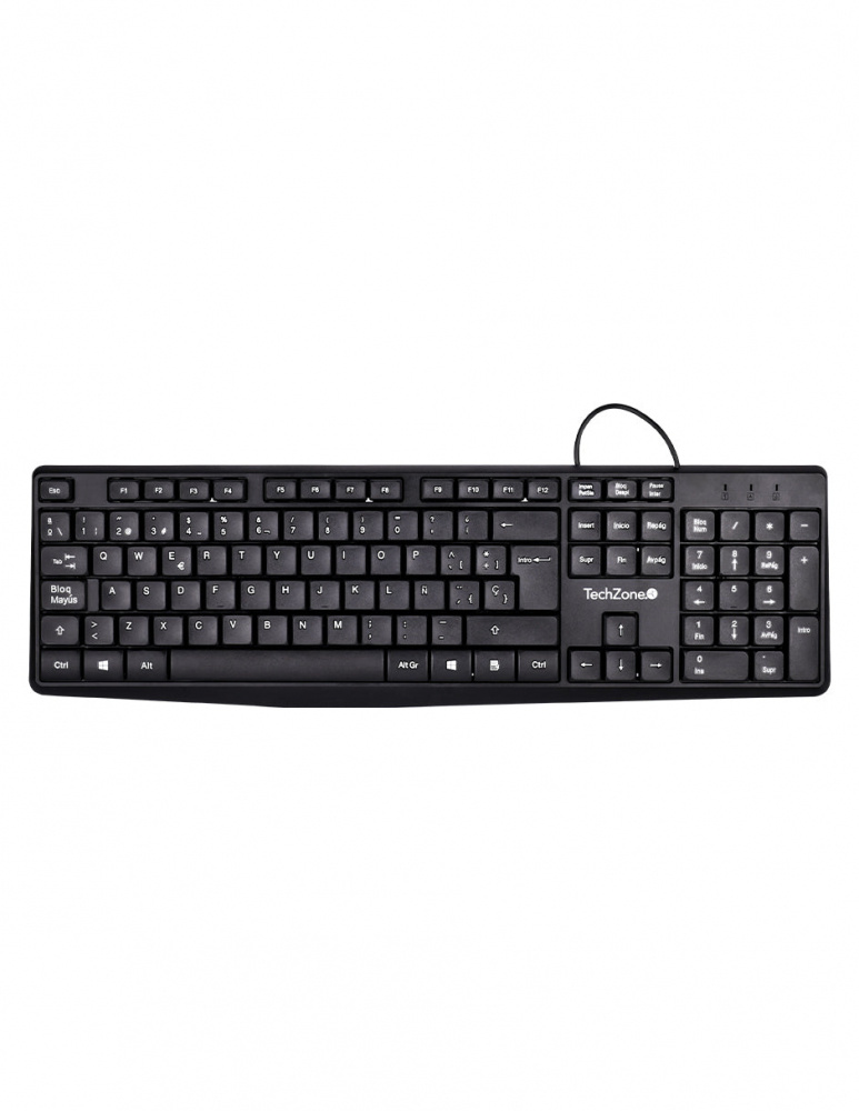 TECLADO ALAMBRICO TECHZONE BASI CO NEGRO ABS 105 TECLAS QWERTY CABL