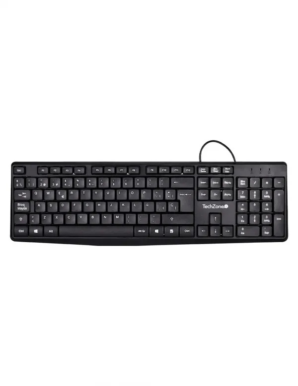 TECLADO ALAMBRICO TECHZONE BASI CO NEGRO ABS 105 TECLAS QWERTY CABL