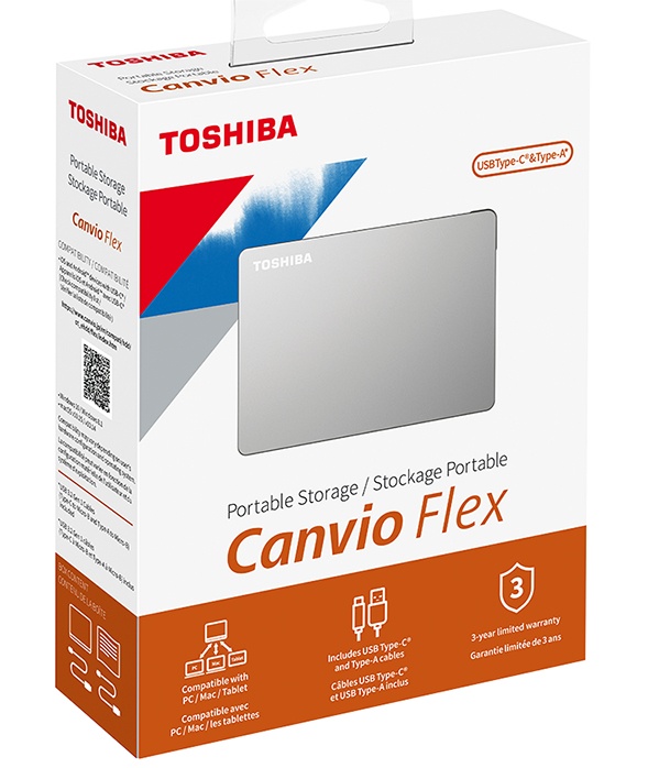DISCO PORTATIL TOSHIBA CANVIO FLEX PLATEADO 1TB CON CABLES USB-C