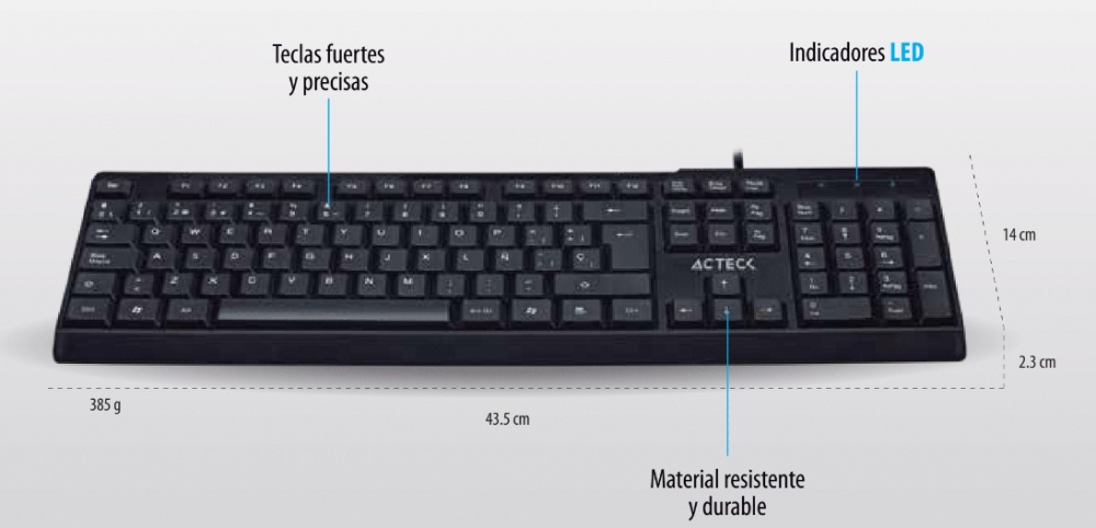 TECLADO ACTECK ALAMBRICO TA210 / TAMAO 100 / MEMBRANA +
