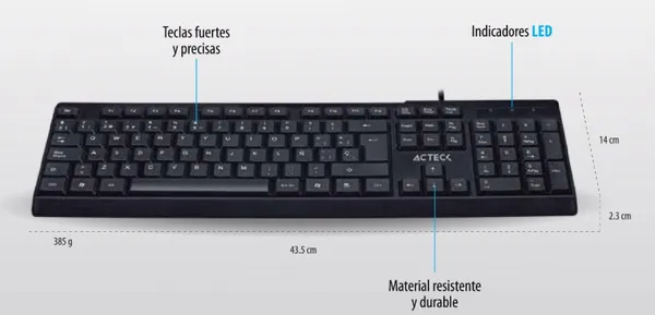 TECLADO ACTECK ALAMBRICO TA210 / TAMAO 100 / MEMBRANA +